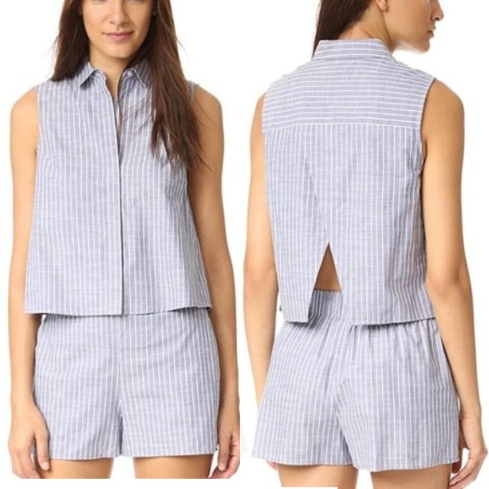 Club Monaco Light Blue & White Striped Sleeveless Jumpsuit Romper